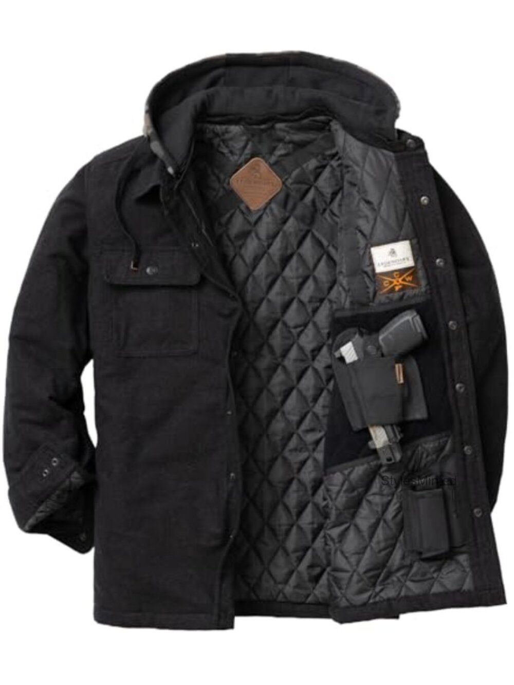 Men's CCW Hooded Flannel Shirt Jacket Quilted Shacket Concealed Carry